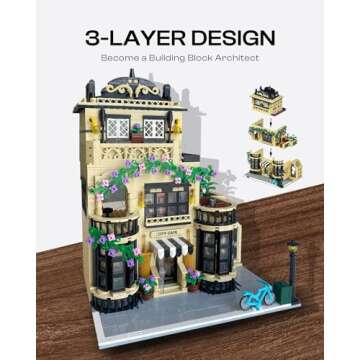 Coffee Shop Building Set with LED Light, Flowers City House Architecture Building Kits for Adult, Icons Modular Construction Building Blocks for Kids, Teens and Adults (1443pcs)