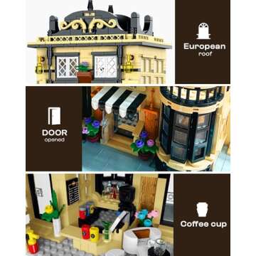 Coffee Shop Building Set with LED Light, Flowers City House Architecture Building Kits for Adult, Icons Modular Construction Building Blocks for Kids, Teens and Adults (1443pcs)