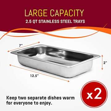 Elite Gourmet EWM-6122# Dual 2 x 2.5 Qt. Trays, Buffet Server, Food Warmer Temperature Control, Clear Slotted Lids, Perfect for Parties, Entertaining & Holidays, 5 Qt Total, Stainless Steel