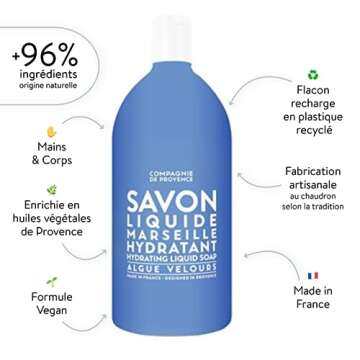 Compagnie de Provence Savon de Marseille Extra Pure Liquid Soap - Velvet Seaweed - 33.8 fl oz Plastic Bottle Refill