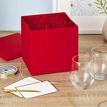 Hallmark Medium Gift Box with Lid and Shredded Paper Fill (Red 7 inch Box) for Birthdays, Graduations, Anniversaries, Christmas, Valentine's Day, All Occasion