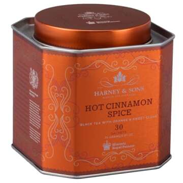 Harney & Sons Hot Cinnamon Spice Tea Tin - Black Tea with Orange & Sweet Clove - 2.67 Ounces, 30 Sachets