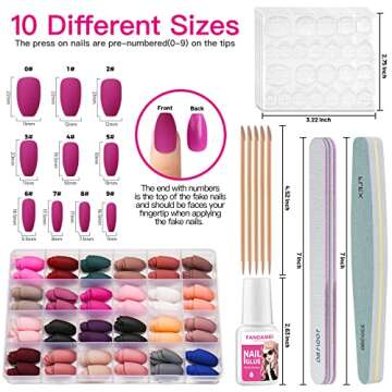 FANDAMEI Matte Press on Nails Medium Length, 24 Packs 576PCS Medium Coffin Fake Nails Full Cover, Acrylic Short Ballerina False Nail tips with Nail Glue, Nail Adhesive Tabs, Nail File for Nail Art DIY