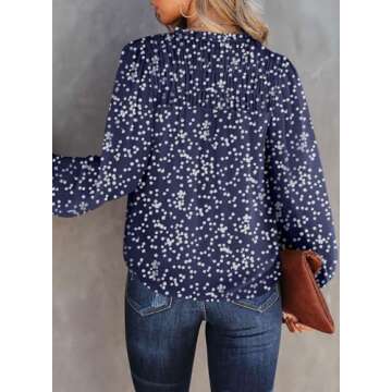 Dokotoo Womens Juniors Summer Tops 2024 Fashion Trendy Casual Dressy Fall Smocked Long Sleeve T Shirts Alicia Flower Print V Neck Business Work Tunic Bohemian Floral Top Medium Blue