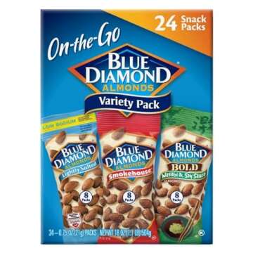 Blue Diamond Almonds Snack Nut Variety Pack for Kids, Office, School, On-the-go, 0.75 oz Gluten Free Individual Packs, Wasabi & Soy Sauce, Lightly Salted, and Smokehouse (Pack of 6,144 Count Total)