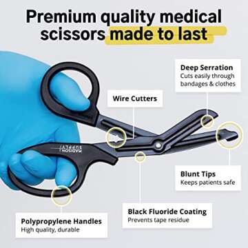 Madison Supply Medical Scissors, EMT and Trauma Shears - 7.5-Inch Bandage Scissors, Stainless Steel Medical Shears - Fluoride-Coated Blades for First Responders, Nurses, and Doctors (2 Pack, Black)