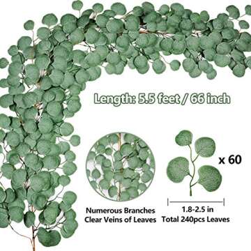 Miracliy Eucalyptus Garland, 5.5 Ft Artificial Eucalyptus Leaves Greenery Vine for Table Runner Wedding Backdrop Mantel Party Home Decor (Grey Green)