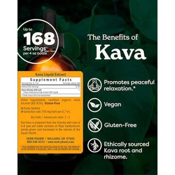 Herb Pharm Kava Root Liquid Extract to Reduce Stress and Promote Relaxation - 4 Ounce