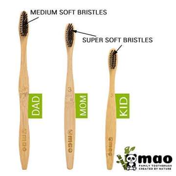 9 Pack Mao Bamboo Toothbrushes for Kids and Adults | The Ultimate Natural and Organic Wood Toothbrush For Your Family | Comes in 3 Sizes with Eco-Friendly Charcoal Medium Bristles, Sustainable Living 2019