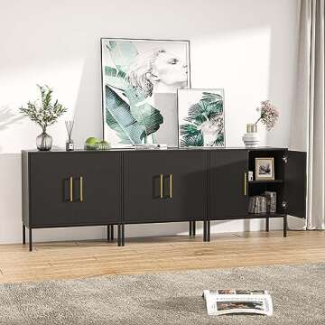 LYNSOM TV Stand for 85 Inch TV, Media Entertainment Center Console Table, 3 Cabinets, TV Console Table with Storage Cabinet for Bedroom, Living Room, Entertainment Room (Black)