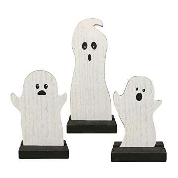 CWI Gifts Wooden Ghost Shelf Sitters 3/Set, Multi, 3 Count