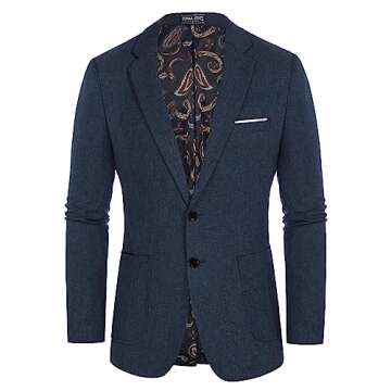 Mens Casual Sport Coats Two Button Suit Jacket with Pockets Lightweight Sport Coat Blazer Navy