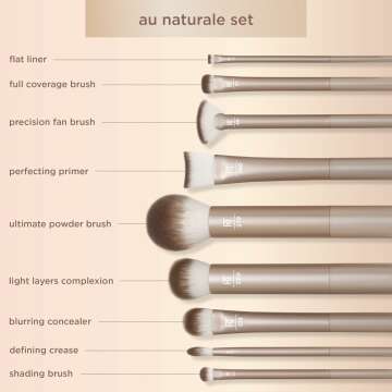 Real Techniques 9 Piece Makeup Brush Set - Au Naturale