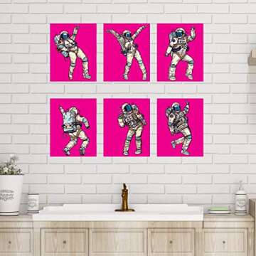 6 Pink Dancing Astronaut Wall Prints | Outer Space Men & Women Funky Moves for Girl's Room Dorm Apartment Office | Bedroom Posters for Her Printed in USA by Ritzy Rose (Dancing Astronauts Pink)