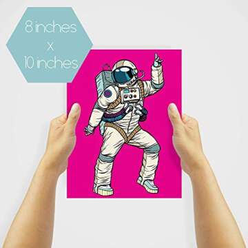 6 Pink Dancing Astronaut Wall Prints | Outer Space Men & Women Funky Moves for Girl's Room Dorm Apartment Office | Bedroom Posters for Her Printed in USA by Ritzy Rose (Dancing Astronauts Pink)