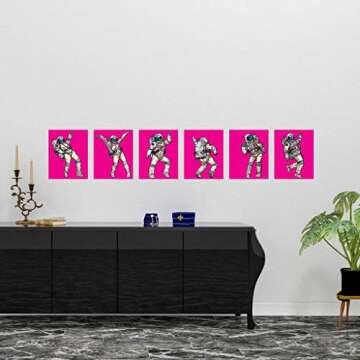 6 Pink Dancing Astronaut Wall Prints | Outer Space Men & Women Funky Moves for Girl's Room Dorm Apartment Office | Bedroom Posters for Her Printed in USA by Ritzy Rose (Dancing Astronauts Pink)