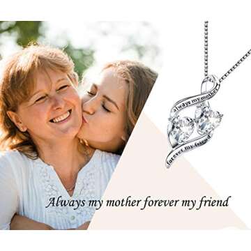 MUATOGIML Mothers Birthday Gifts 925 Sterling Silver Always My Mother Forever My Friend Love Heart Pendant Necklace,Mom Daughter Jewelry Gifts