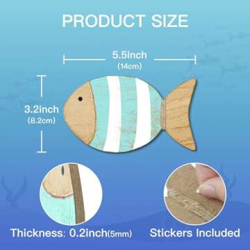 Putuo Decor 4 Pcs Wood Fish Wall Art, Nautical Beach Decor, Wooden Fish Hanging Sculptures, Blue (5.5 In)