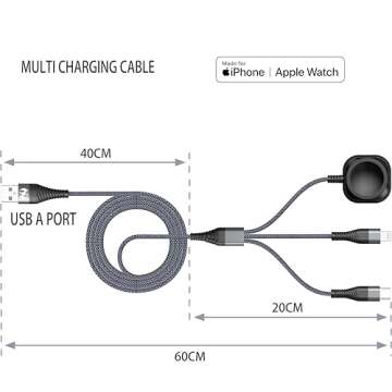 Apple Watch Charger Multi Charging Cable 2FT Nylon Braided USB AM Port to Lightning Type C USB C Cord iWatch Magnetic Wireless Charger 3 in 1 Charging Wire for Apple iPhone Android Phone and iWatch