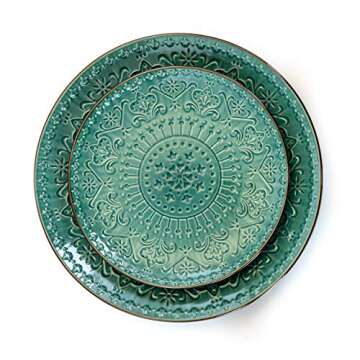 Elama 16-Piece Ocean Teal & Green Dinnerware Set