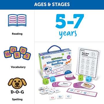 Learning Resources Skill Builders! Kindergarten Reading Activity Set -Learning Essential Materials, Reading Activities for Kids, Homeschool Supplies,Back to School, Ages 5+,122 Pieces