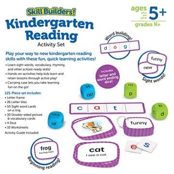 Learning Resources Skill Builders! Kindergarten Reading Activity Set -Learning Essential Materials, Reading Activities for Kids, Homeschool Supplies,Back to School, Ages 5+,122 Pieces