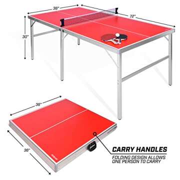 GoSports 6 ft x 3 ft Mid-size Table Tennis Game Set - Indoor / Outdoor Portable Table Tennis Game with Net, 2 Table Tennis Paddles and 4 Balls