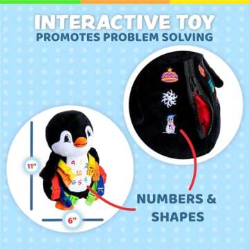 Buckle Toys Blizzard Penguin - Montessori Learning Activity & Stuffed Animal - Develop Motor Skills, Problem Solving, Counting & Color Recognition