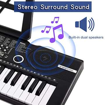 61 keys piano keyboard, Electronic Digital Piano with Built-In Speaker Microphone, Sheet Stand and Power Supply, Portable Keyboard Gift Teaching for Beginners