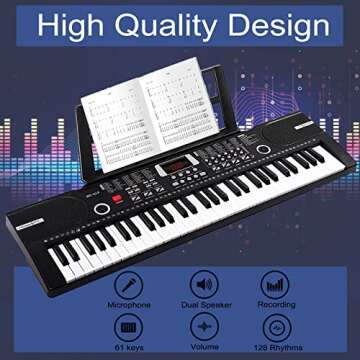 61 keys piano keyboard, Electronic Digital Piano with Built-In Speaker Microphone, Sheet Stand and Power Supply, Portable Keyboard Gift Teaching for Beginners