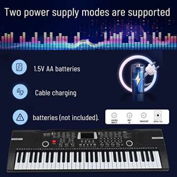 61 keys piano keyboard, Electronic Digital Piano with Built-In Speaker Microphone, Sheet Stand and Power Supply, Portable Keyboard Gift Teaching for Beginners