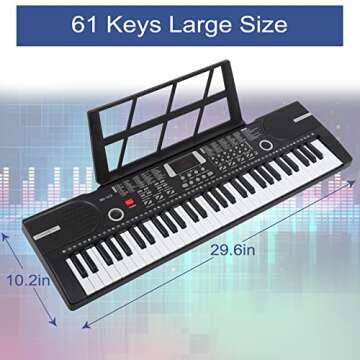 61 keys piano keyboard, Electronic Digital Piano with Built-In Speaker Microphone, Sheet Stand and Power Supply, Portable Keyboard Gift Teaching for Beginners