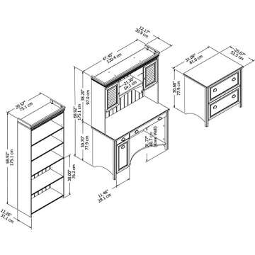 Bush Furniture Fairview Computer Desk with Hutch, Bookcase and Lateral File Cabinet, Antique White