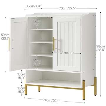 HOOBRO Shoe Cabinet, 5-Tier Shoe Storage Organizer with Doors, Wooden Shoe Cabinet Storage for Entryway, Freestanding Shoe Rack Cabinet with 3 Adjustable Shelves for Hallway, Gold and White DW41SC01