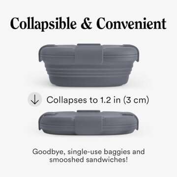 STOJO Collapsible Sandwich Box - Carbon Grey, 24oz - Reusable Food Storage Container - To-Go Travel Silicone Bowl for Hot and Cold Food - for Meal Prep, Lunch, Camping and Hiking - Dishwasher Safe