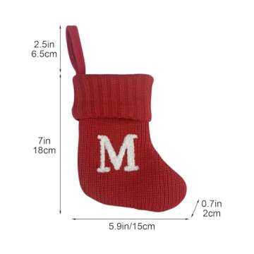 7 Inch Mini Monogram Stocking Red Christmas Initial Letter M Cable Knit Stockings with Cuffs Cute Xams Alphabet Decorations for Home Family Fireplace Hanging Gifts DIY Decor