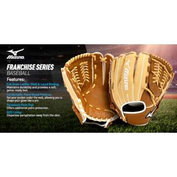 Mizuno GFN1200B4 Franchise Series Pitcher/Outfield Baseball Glove 12", Right Hand Throw, TAN-BROWN