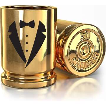 Old Southern Brass Groomsmen Tuxedo 50 Gold Shot Glass - Perfect for Celebrations