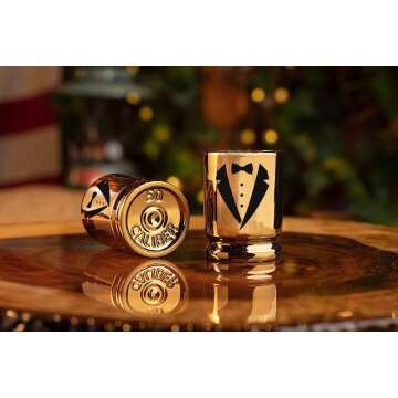 Groomsmen Tuxedo Gold Shot Glass Set of 2