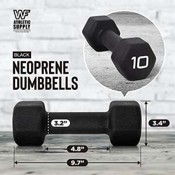 WF Athletic Supply BLACK Neoprene Dumbbells, Non-Slip & Hex Shape, Great for Strength Building & Weight Loss, Perfect for Home Use and Small Personal Training Studio