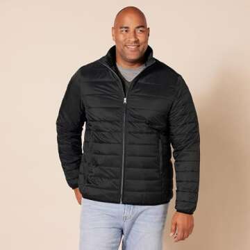 Amazon Essentials Men's Packable Lightweight Water-Resistant Puffer Jacket (Available in Big & Tall), Black, X-Small