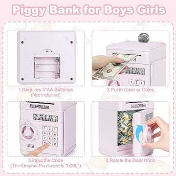 Refasy Banks for Kids,Electronic Piggy Bank ATM Bank for Kids Cash Coin Can Girls Piggy Bank Money Bank for Children Kids Safe Money Saving Box Gifts Coin Bank for Boys Girls