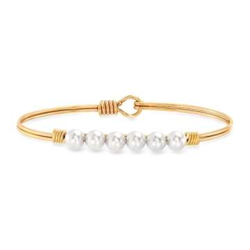 Luca + Danni Crystal Pearl Bangle Bracelet for Women Classic White - Silver Tone Size Regular Made in USA