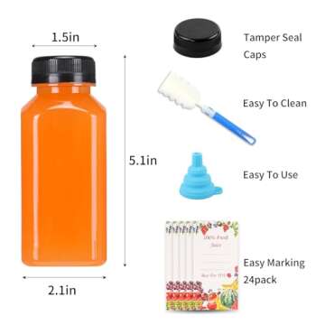 SUPERLELE 20pcs 8oz Juice Bottles, Empty Plastic Reusable Water Bottle, Clear Bulk Drink Containers with Black Tamper Evident Lids for Juicing, Smoothie, Drinking and Other Beverages