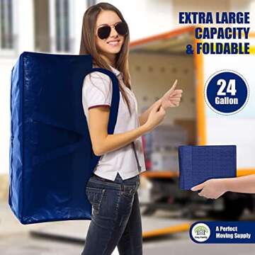 Cosy Family 8 Pack Heavy Duty Extra Large Moving Bags with Backpack Straps - Strong Handles & Zippers, Storage Totes For Space Saving, Fold Flat, Alternative to Moving Box (Set of 8, Blue)