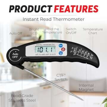 Meat Thermometer Digital for Cooking & Baking, Grilling Wireless Food Thermometer Probe for Temperature, Liquids, Smoking, Chicken, Steak, Kitchen Gadgets & Grilling Accessories