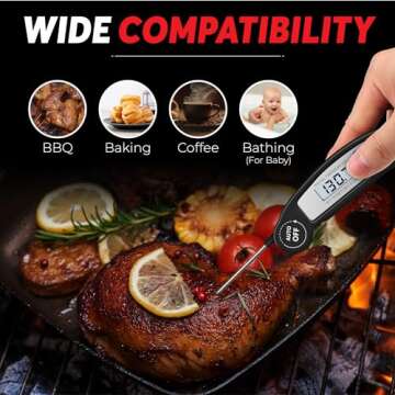 Meat Thermometer Digital for Cooking & Baking, Grilling Wireless Food Thermometer Probe for Temperature, Liquids, Smoking, Chicken, Steak, Kitchen Gadgets & Grilling Accessories