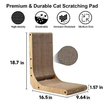 FUKUMARU Cat Scratcher, 18.7 Inch L Shape Cat Scratch Pad Wall Mounted, Cat Scratching Cardboard with Ball Toy for Indoor Cats