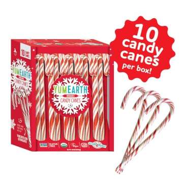 YumEarth Organic Candy Canes - Individually Wrapped Full Size Peppermint Candy Canes - Allergy Friendly, Non GMO, Gluten Free, Vegan - 10 Count (Pack of 1)