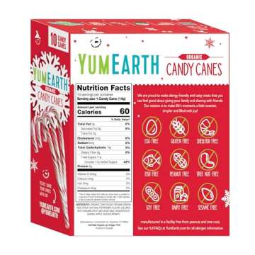 YumEarth Organic Candy Canes - Individually Wrapped Full Size Peppermint Candy Canes - Allergy Friendly, Non GMO, Gluten Free, Vegan - 10 Count (Pack of 1)